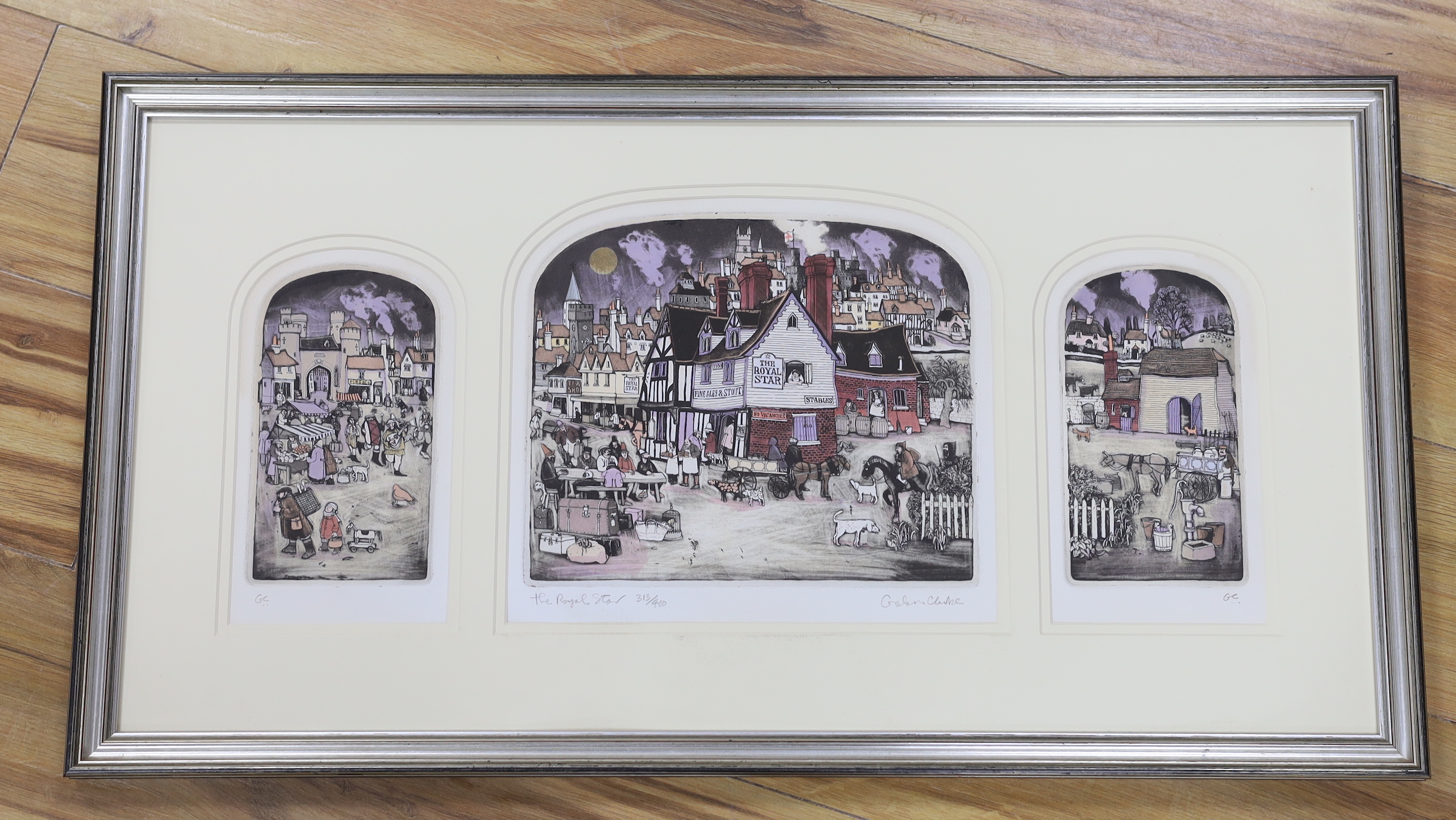 Graham Clarke (b.1941) colour etching triptych, 'The Royal Star', signed in pencil, limited edition 313/400, overall 79 x 42cm